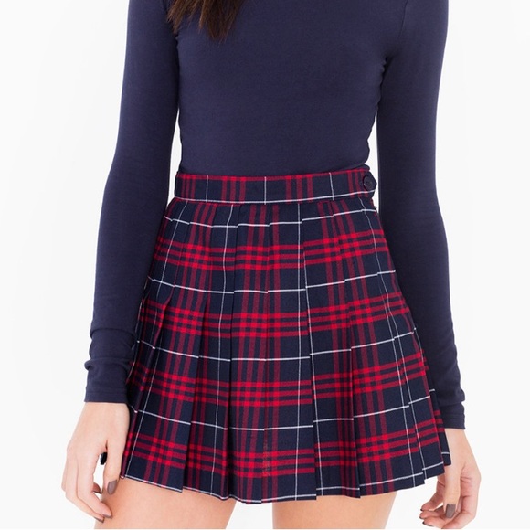 American Apparel Dresses & Skirts - NWOT American Apparel Pleated Skirt XS Navy/ Red Plaid